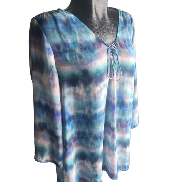 A.n.a Multi Colored Lace Up Neckline Blouse XL - Picture 3 of 7